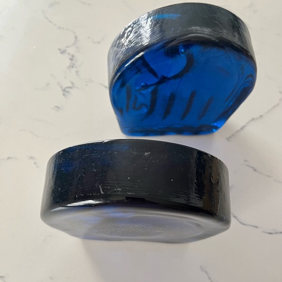 2  Vintage Blenko Glass Cobalt Blue Elephant Bookends by Joel Myers 1960's HEAVY - Picture 10 of 10